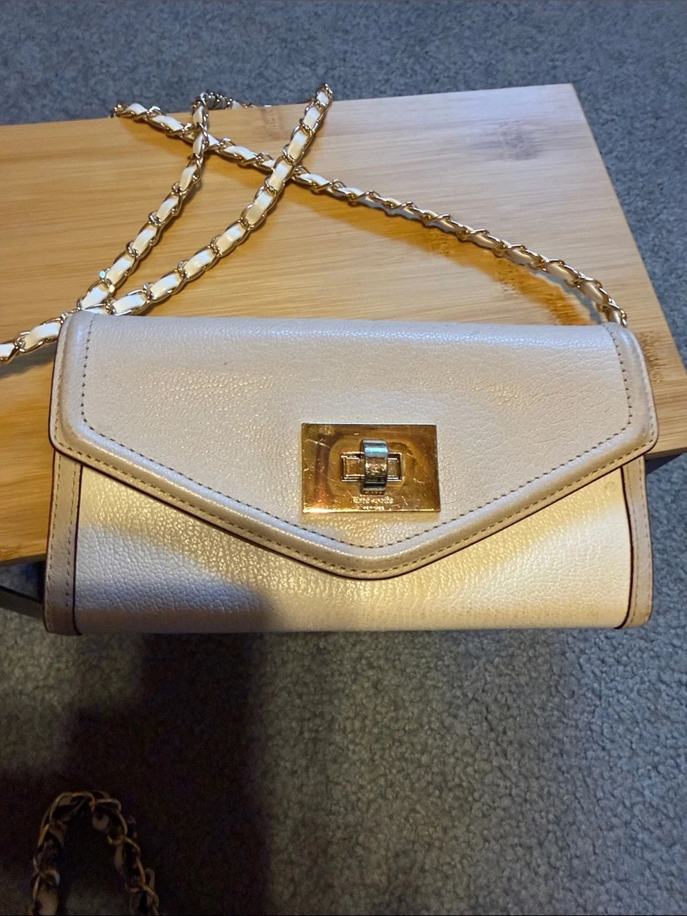 Kate Spade wallet, beige leather I added a chain for Crossbody - Picture 2 of 8